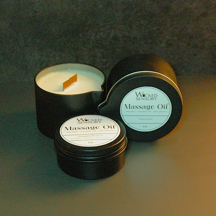 Wicked Sensory massage oil candles for romantic connection and sensory pleasure